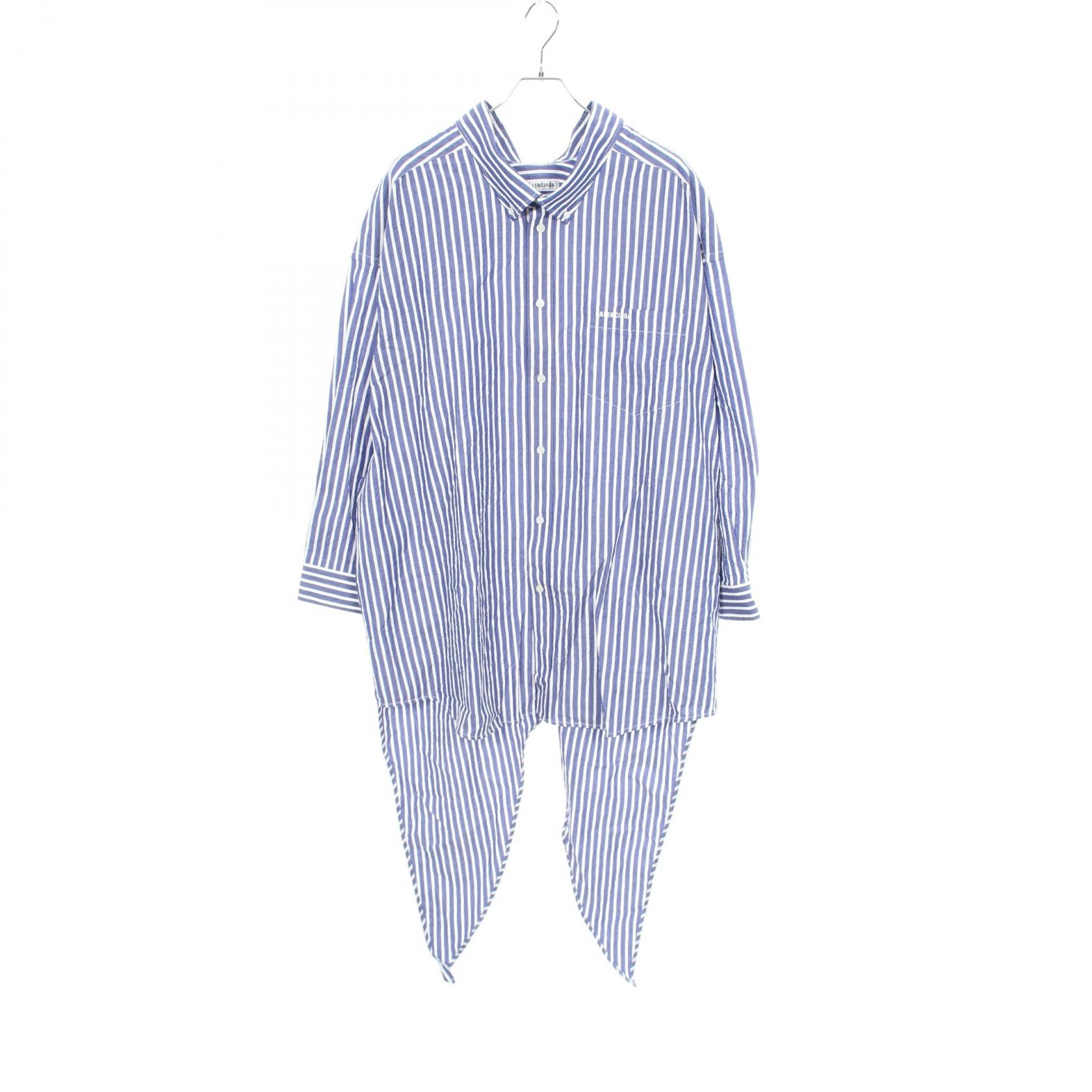 バレンシアガ BALENCIAGA ロゴ刺繍 オーバーサイズ ストライプ 衣料品 トップス コットン レディース ブルー系 / ホワイト系 【中古】