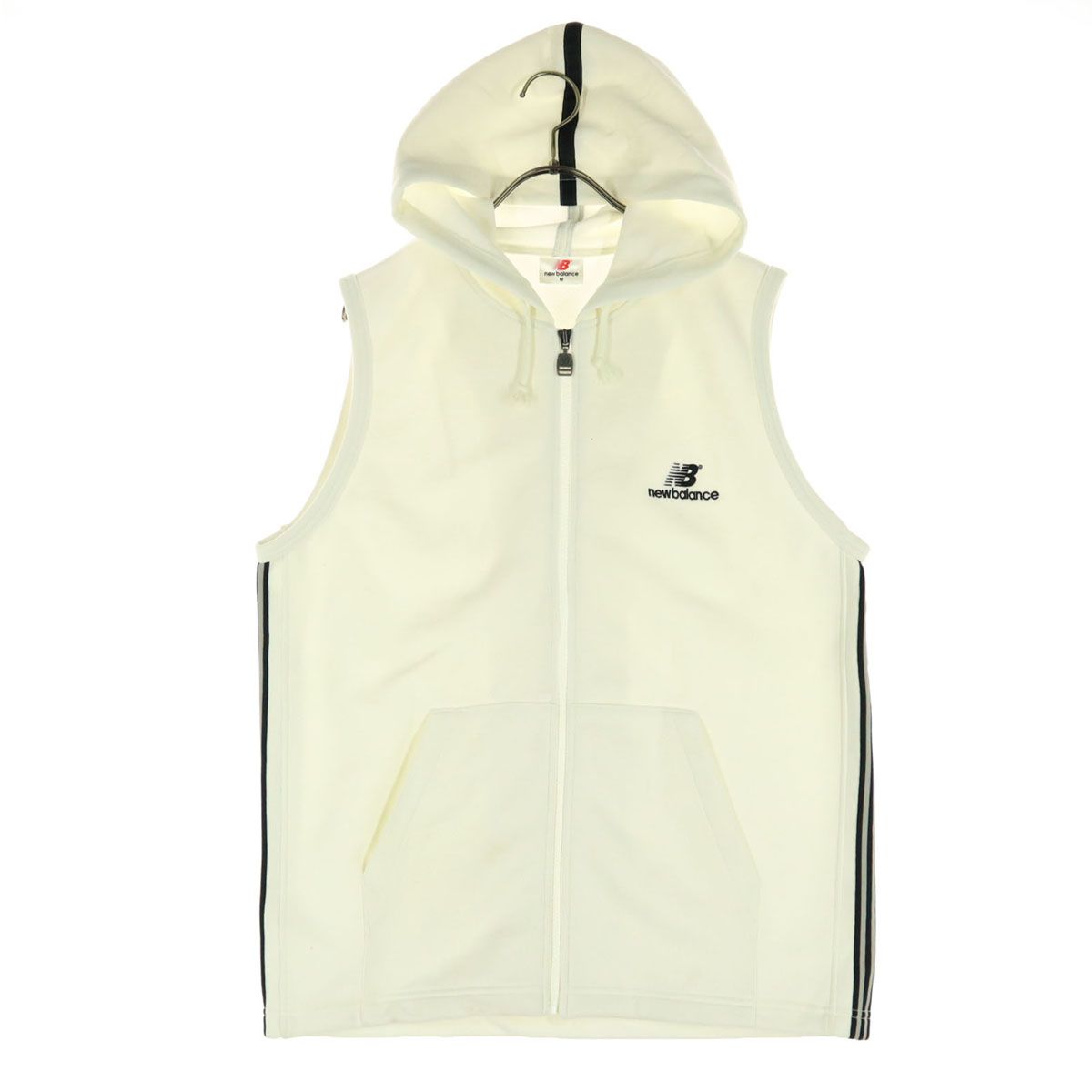 NEW BALANCE ニューバランス ワンポイント刺繍 ノースリーブ ジップパーカー M ホワイト
