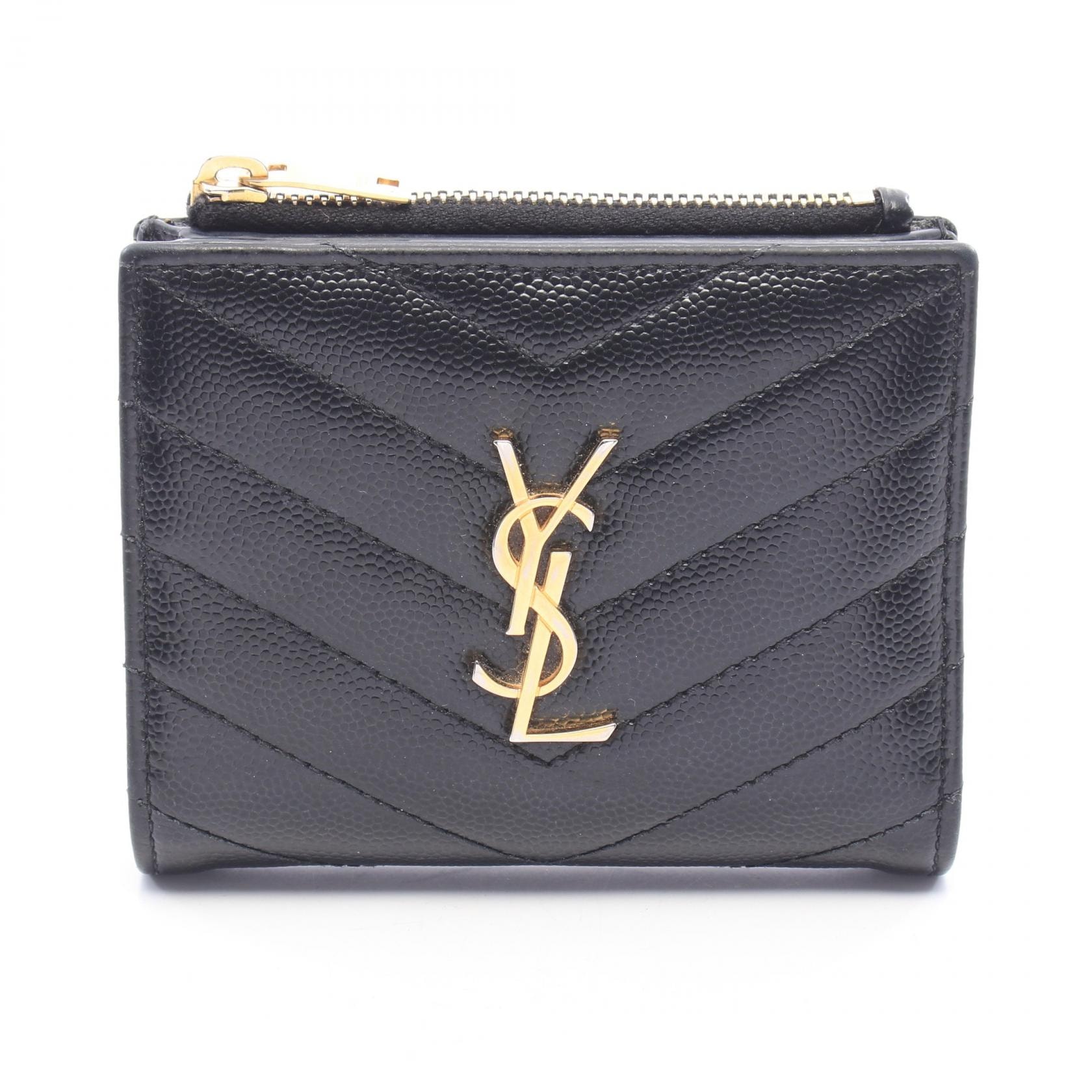 サンローランパリ SAINT LAURENT PARIS モノグラム 二つ折り財布 財布 レザー レディース ブラック系 575879 【中古】
