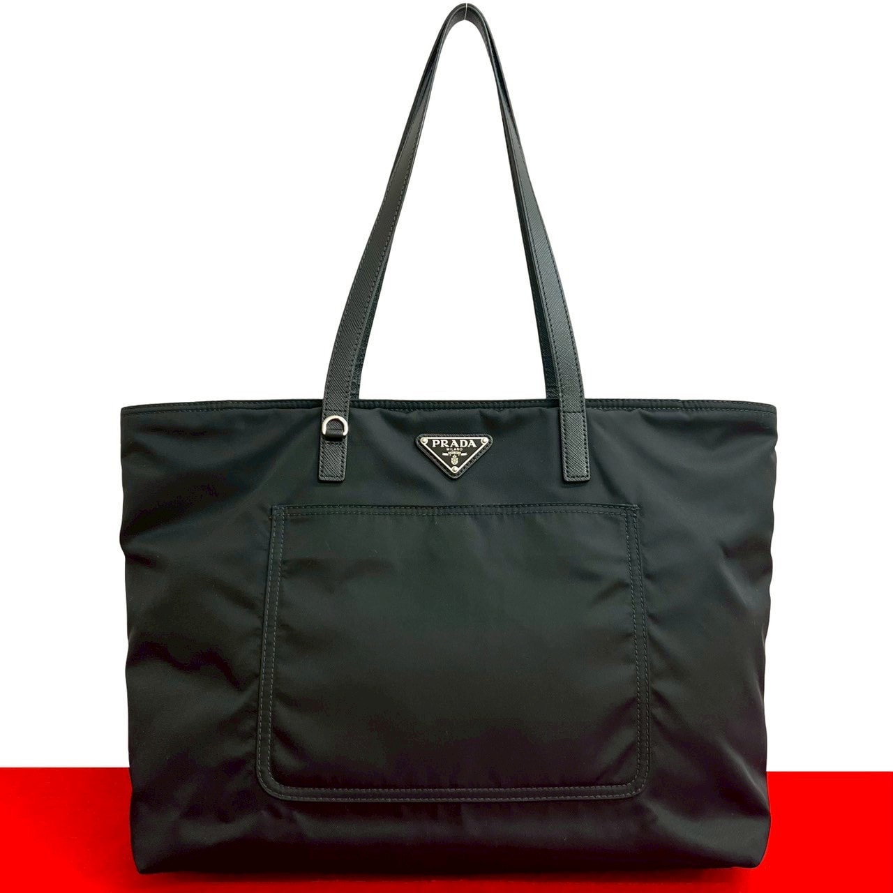 PRADA プラダ 三角ロゴ 金具 ナイロン レザー トートバッグ ブラック
 5082h