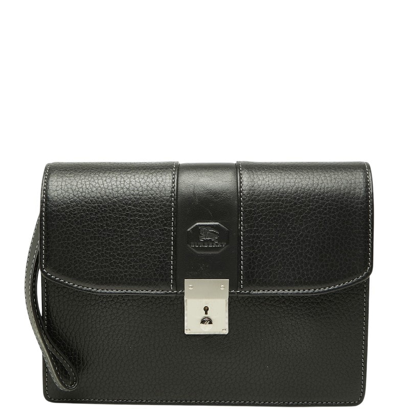 バーバリー ノバチェック シャドーホース セカンドバッグ クラッチバッグ ブラック レザー メンズ BURBERRY 【中古】