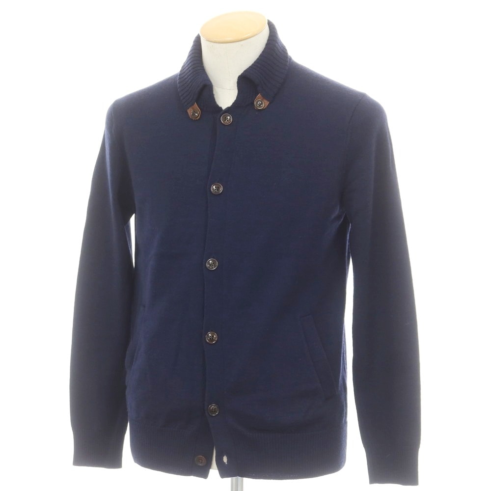 【中古】ビームス BEAMS ウール 襟付き カーディガン ネイビー【サイズS】【メンズ】