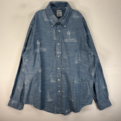 古着 ブルックスブラザーズ Brooks Brothers 長袖シャツ ボタンダウン 総柄 岬 L ブルー系 総柄 メンズ
