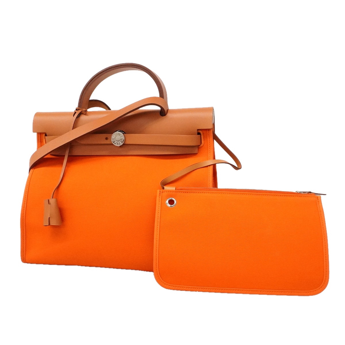 ★最終価格【6ie7019】エルメス ハンドバッグ エールバックジップPM トワルオフィシエ オレンジ ナチュラル シルバー金具 □Q刻印【中古】レディース