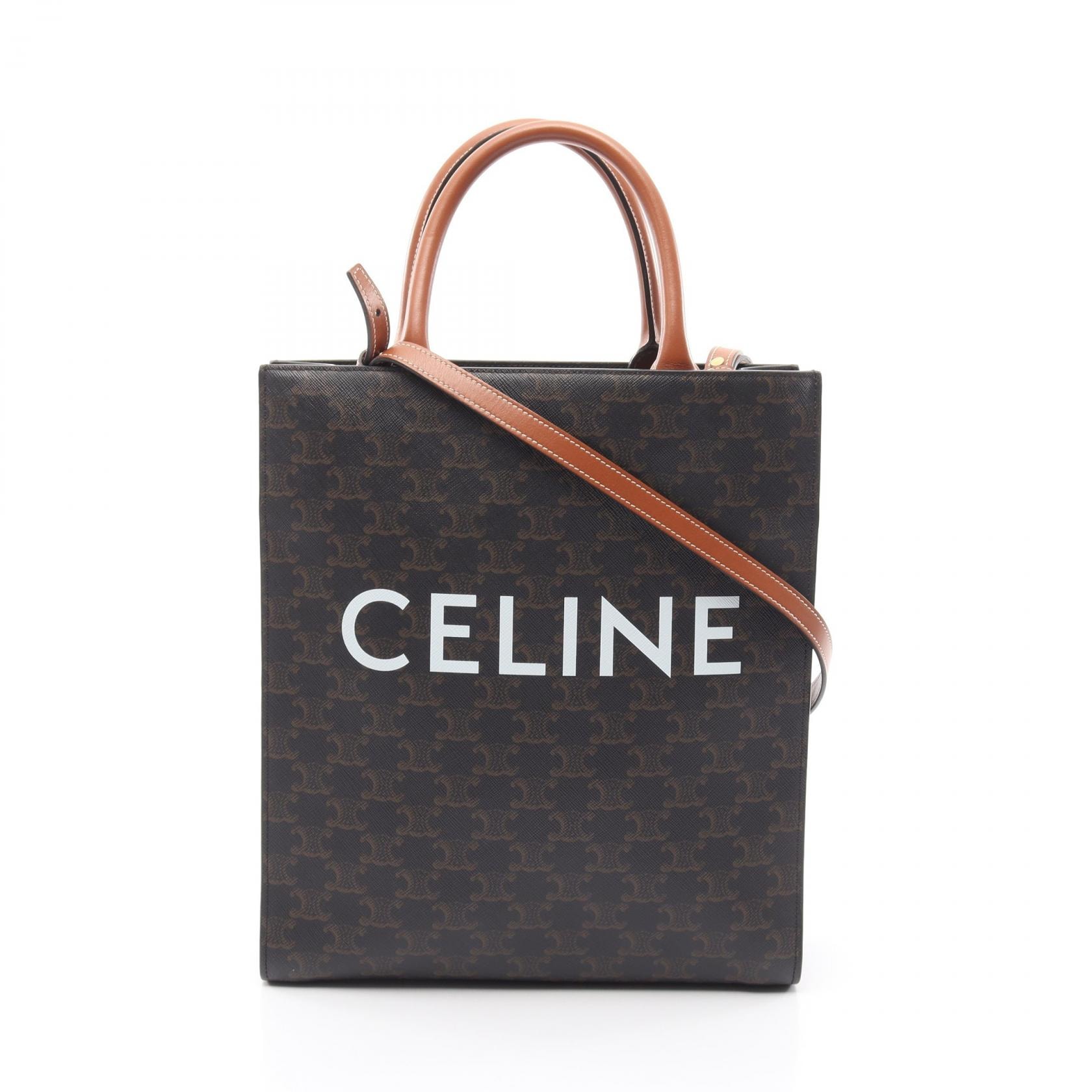セリーヌ CELINE スモール バーティカル カバ トリオンフ 2WAY トートバッグ バッグ PVCコーティングキャンバス レザー レディース ブラック系 / ブラウン系 191542 【中古】