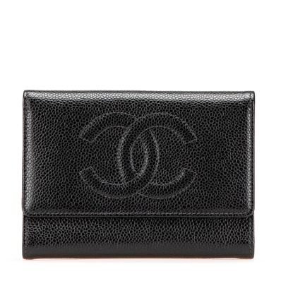 シャネル ココマーク 三つ折り財布 ブラック キャビアスキン レディース CHANEL 【中古】