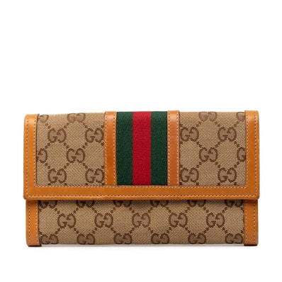 グッチ GGキャンバス シェリーライン 長財布 258038 ブラウン キャンバス レザー レディース GUCCI 【中古】