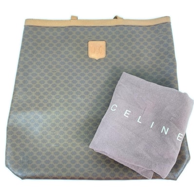 CELINE セリーヌ トートバッグ マカダム柄 M 16 1 イタリア製 ブラウン スナップボタン 収納袋付き レディース