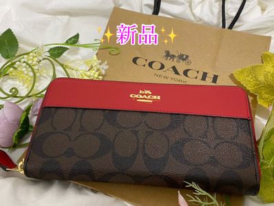 新品 coach コーチ 赤 半分 レッド 長財布