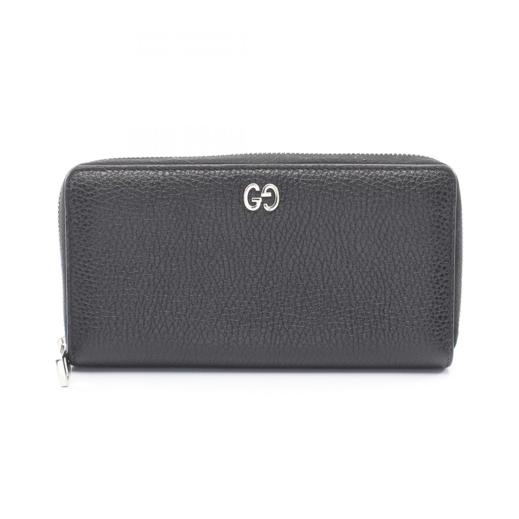 グッチ GUCCI GGメタル ラウンド長財布 財布 レザー メンズ レディース ブラック系 473928 【中古】
