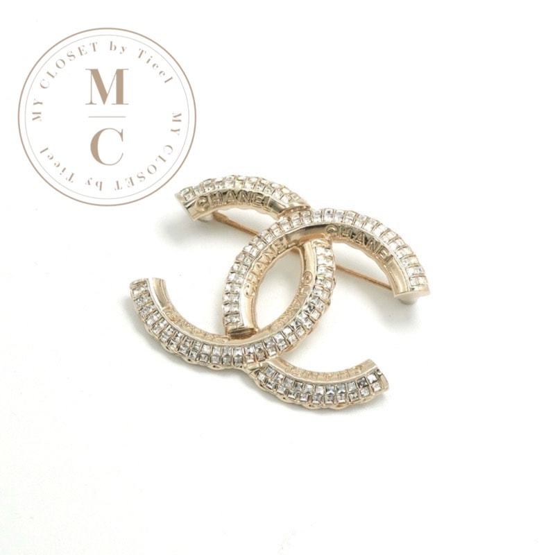 シャネル CHANEL ブローチ コサージュ ゴールド ココマーク ロゴ ラインストーン