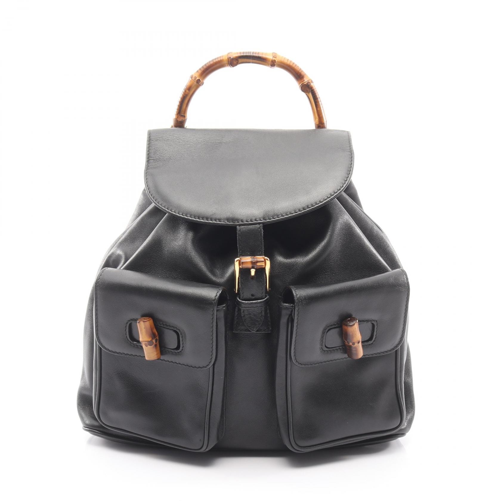 グッチ GUCCI バンブー リュックサック バックパック バッグ レザー レディース ブラック系 003・1998・0016 【中古】