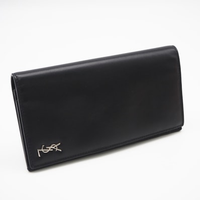 美品 SAINT LAURENT サンローラン タイニーカサンドラ コンチネンタルウォレット 607746 長財布 ブラック カーフレザー メンズ