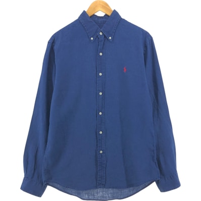 古着 ラルフローレン Ralph Lauren SLIM FIT 長袖 リネン ボタンダウンシャツ メンズL相当/eaa473793