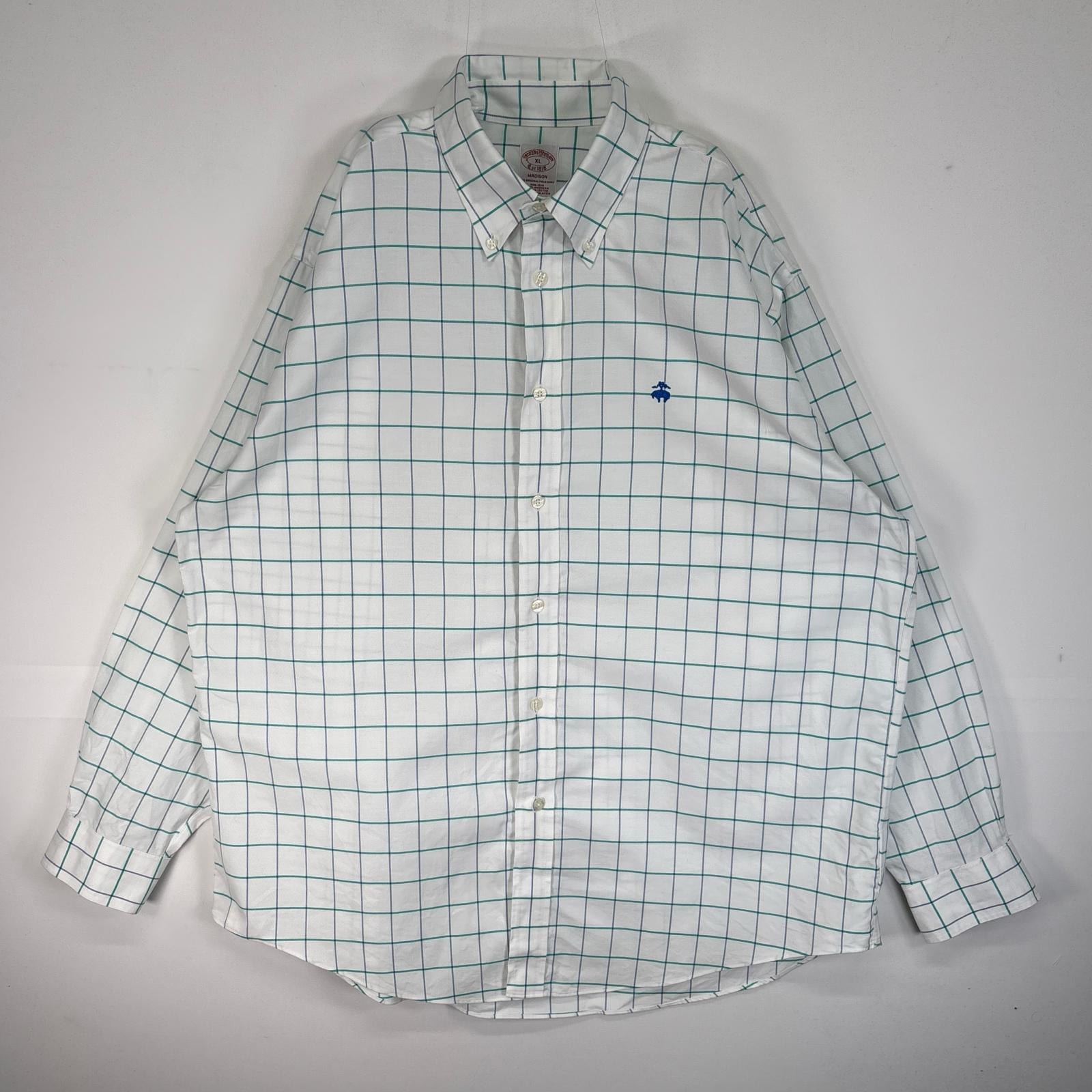 古着 ブルックスブラザーズ Brooks Brothers 長袖シャツ チェック ロゴ 刺繍 MADISON XL  グリーン系 マルチカラー メンズ