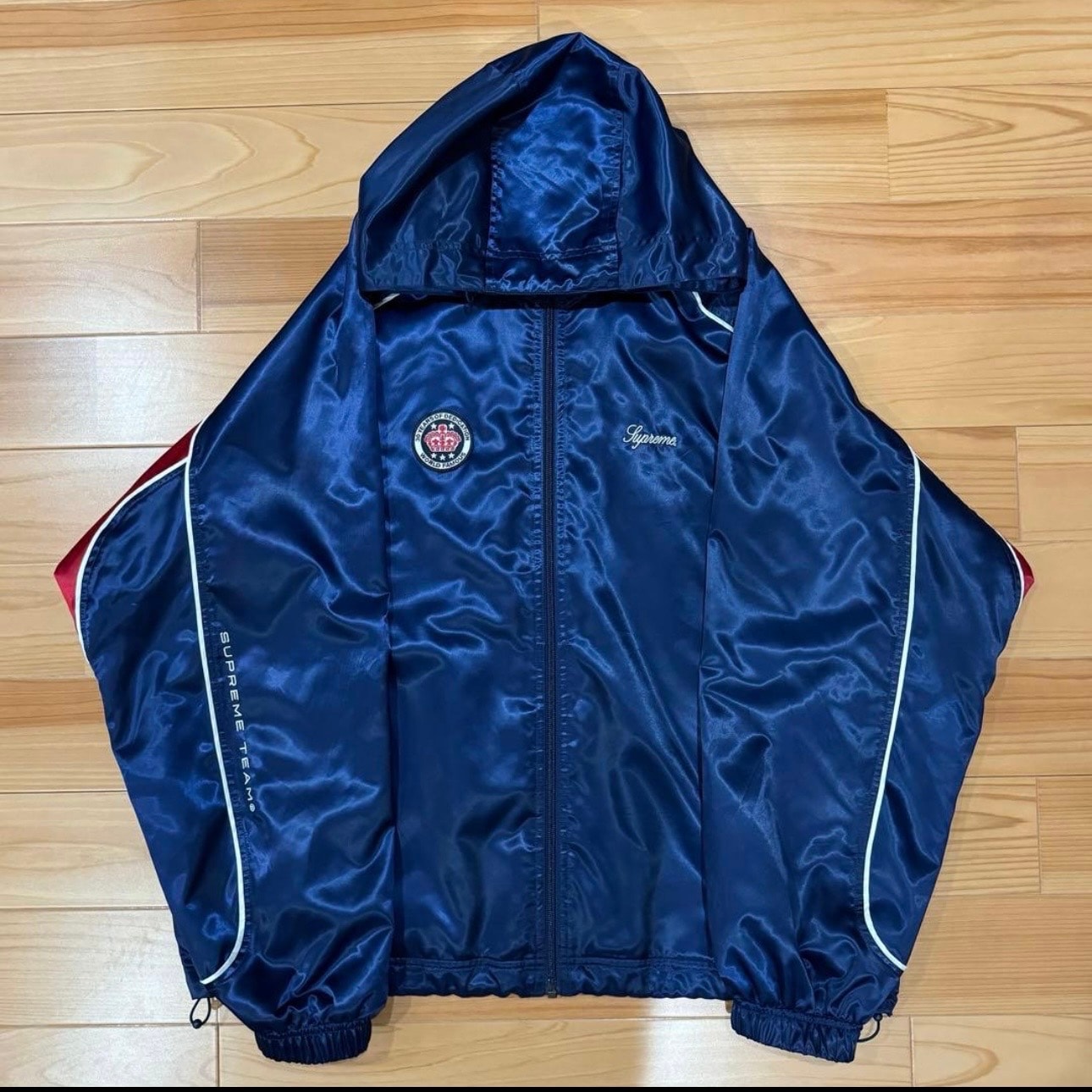 Supreme Satin Hooded Track Jacket "Navy"