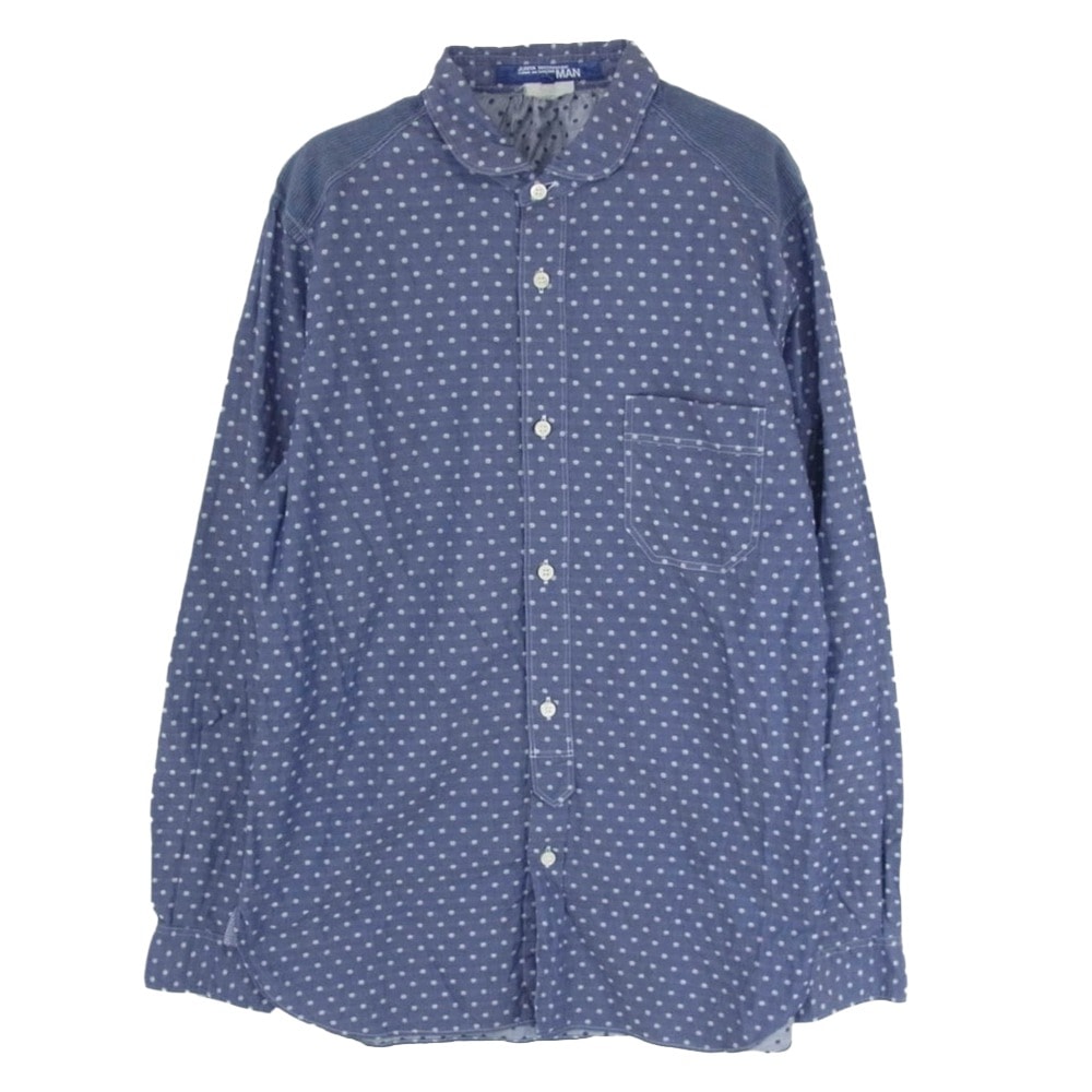 JUNYA WATANABE COMME des GARCONS MAN ジュンヤワタナベコムデギャルソンマン 長袖シャツ AD2019 WD-B020 丸襟 ドット柄 異素材切替 長袖 シャツ ブルー系 S【中古】