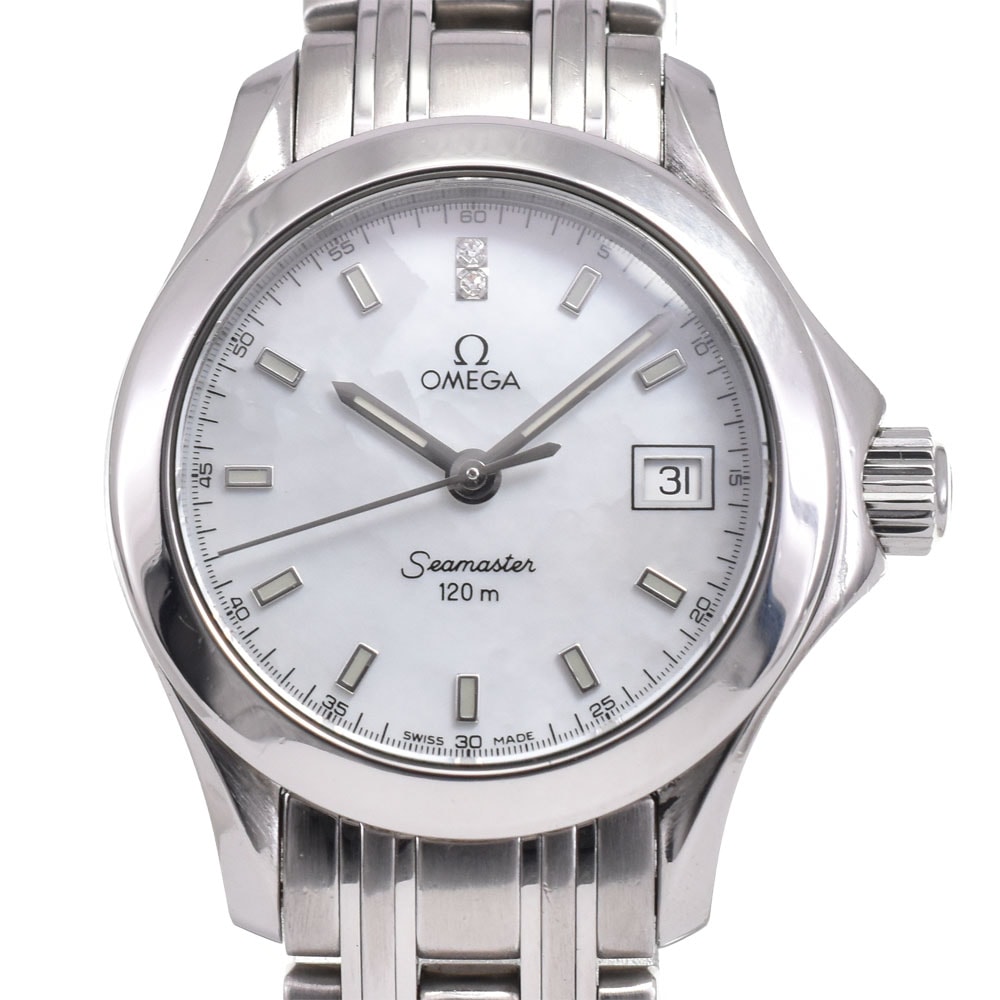 オメガ OMEGA 2581.64 シーマスター 120M 2Pダイヤ クォーツ レディース 良品 箱・保証書付き A#146594