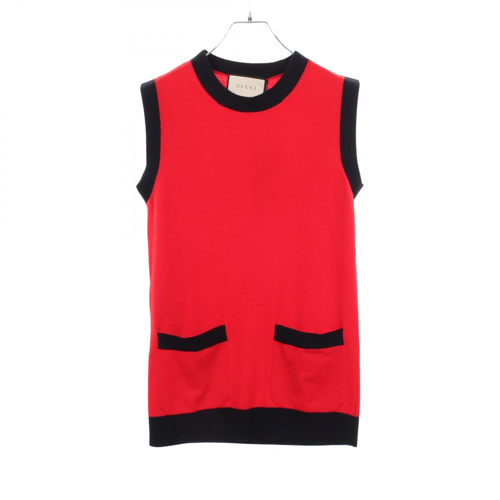 グッチ GUCCI ニット ベスト 衣料品 トップス ウール レディース レッド系 / ネイビー系 490348 【中古】