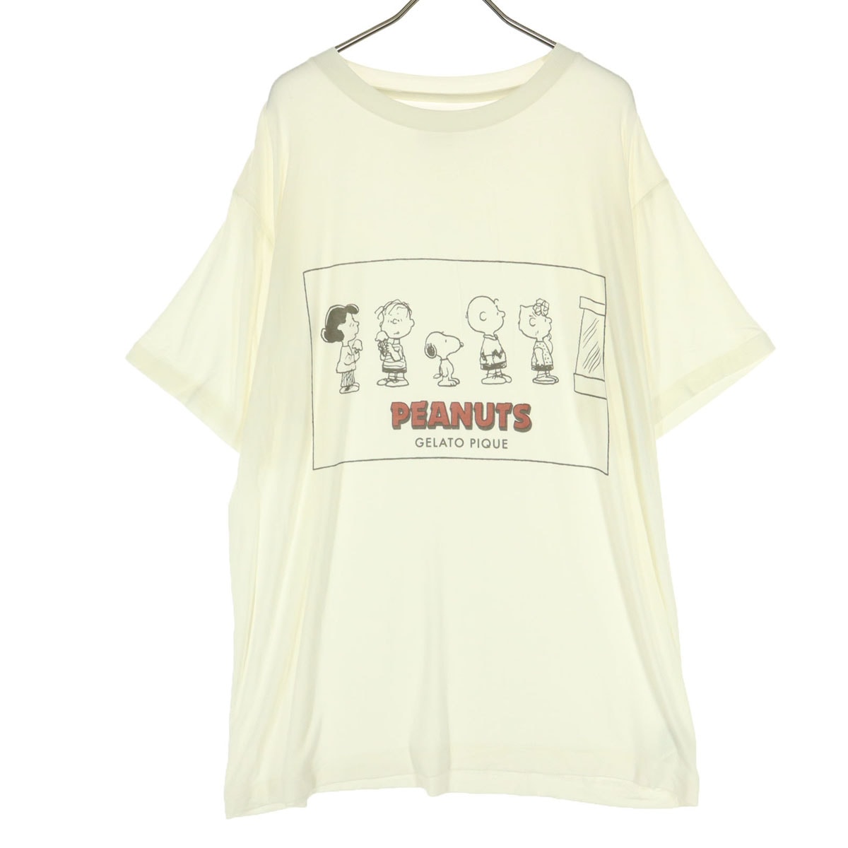 美品 gelato pique ジェラートピケ ピーナッツ コラボ フロントプリント 半袖 Tシャツ L オフホワイト系 スヌーピー