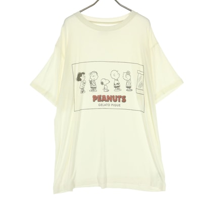 美品 gelato pique ジェラートピケ ピーナッツ コラボ フロントプリント 半袖 Tシャツ L オフホワイト系 スヌーピー