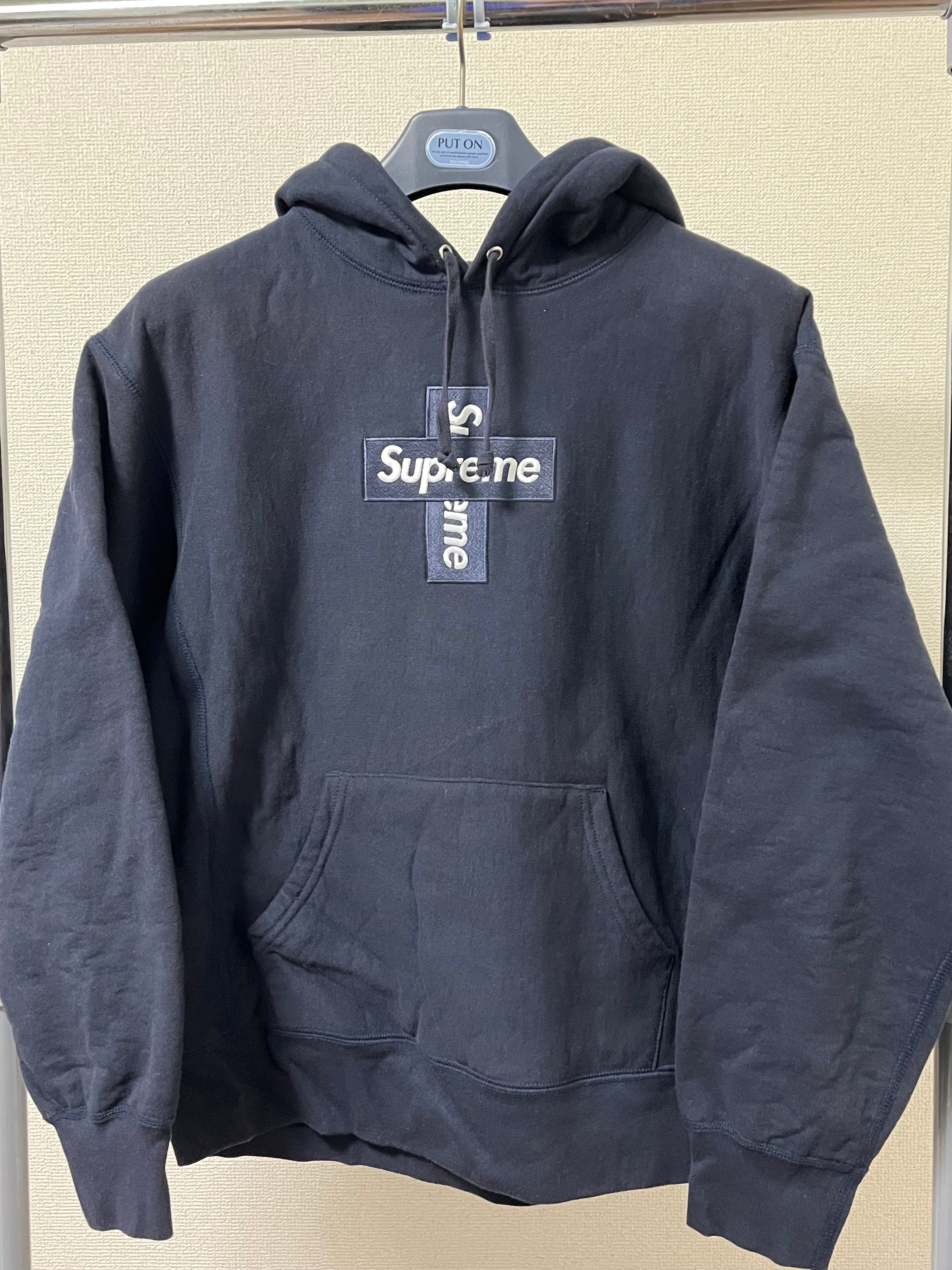 Supreme Cross Box Logo Hooded Sweatshirt "Navy"