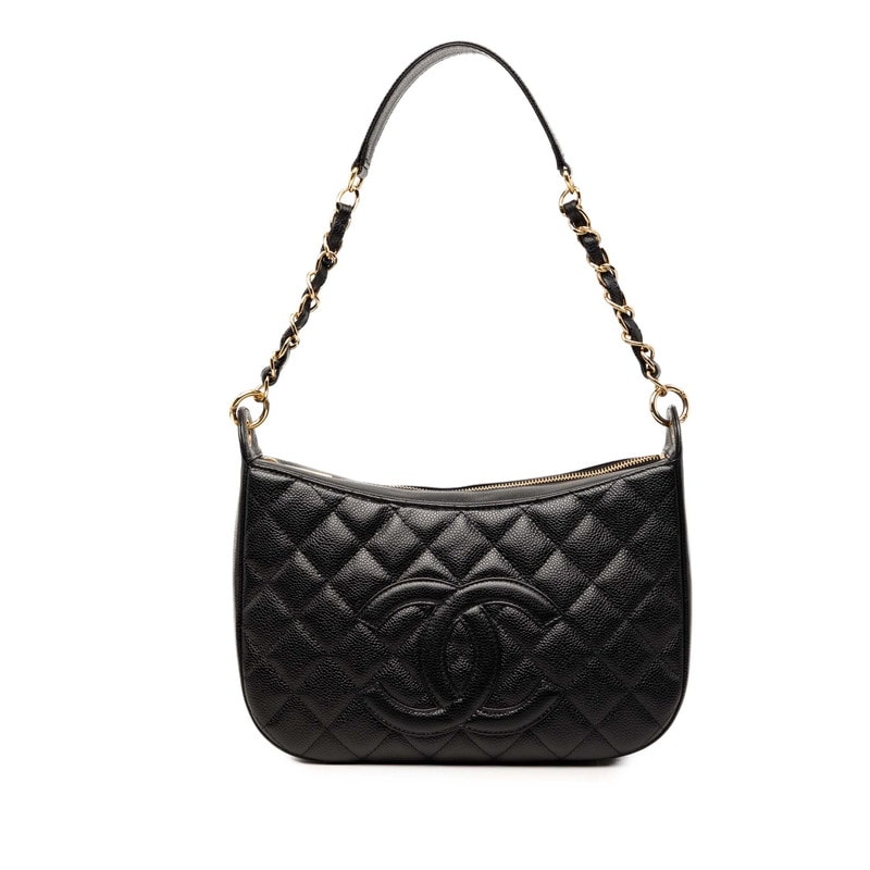 シャネル ココマーク マトラッセ チェーン ショルダーバッグ ワンショルダー ブラック キャビアスキン レディース CHANEL 【中古】