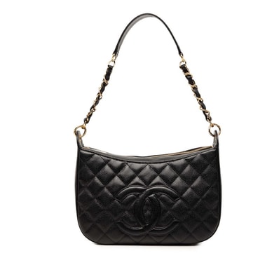 シャネル ココマーク マトラッセ チェーン ショルダーバッグ ワンショルダー ブラック キャビアスキン レディース CHANEL 【中古】