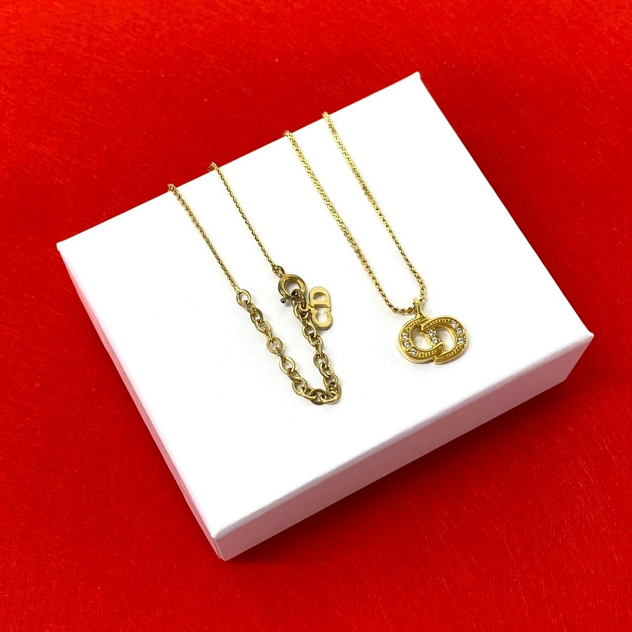 Christian Dior ディオール CD ロゴ モチーフ トップ GP ラインストーン ネックレス ゴールド
 34745