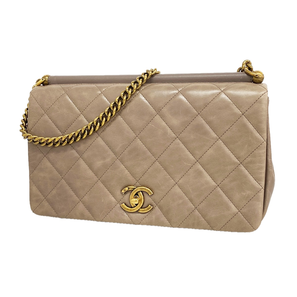 ★SALE【6ia0939】シャネル ショルダーバッグ マトラッセ チェーンショルダー ラムスキン グレージュ ゴールド金具【中古】レディース
