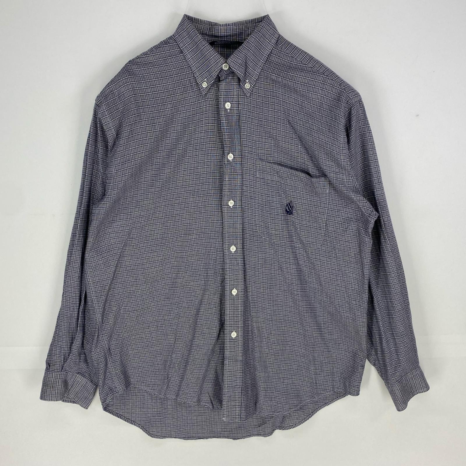 古着 90's/90年代 ノーティカ NAUTICA 長袖シャツ ボタンダウン ロングスリーブ 胸ポケット ワンポイント M グレー系 チェック メンズ