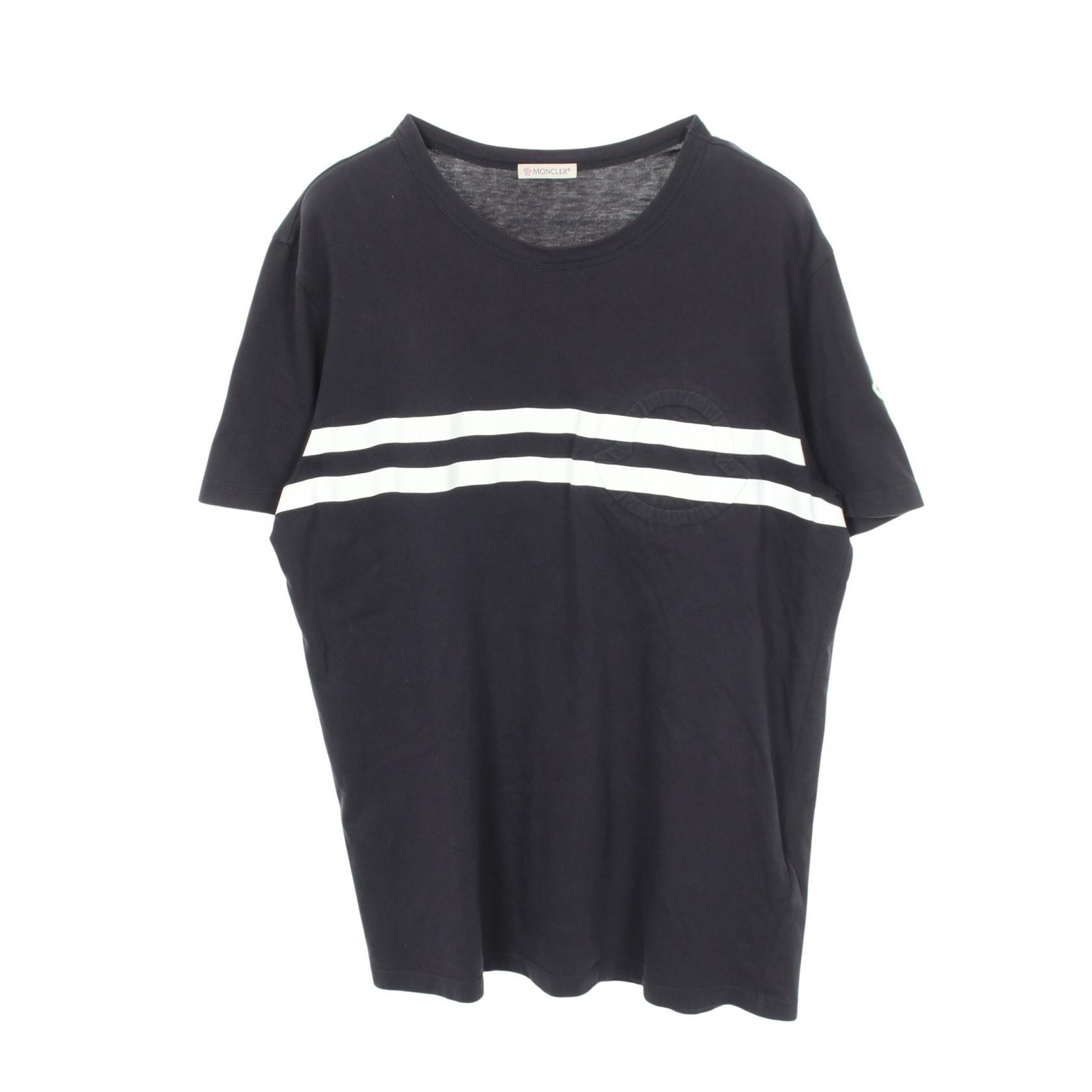 モンクレール MONCLER アイコンエンボス クルーネック 半袖Tシャツ 衣料品 トップス コットン メンズ ネイビー系 / ホワイト系 【中古】
