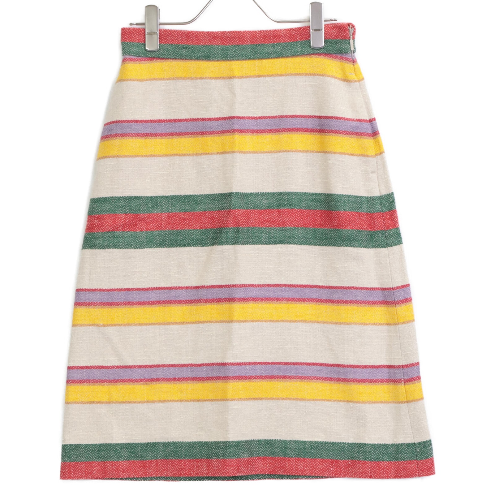グッチ 739409 マルチカラー リネン100 ボーダーミディスカート 36