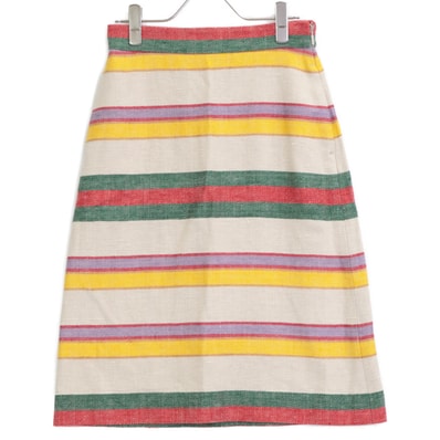 グッチ 739409 マルチカラー リネン100 ボーダーミディスカート 36