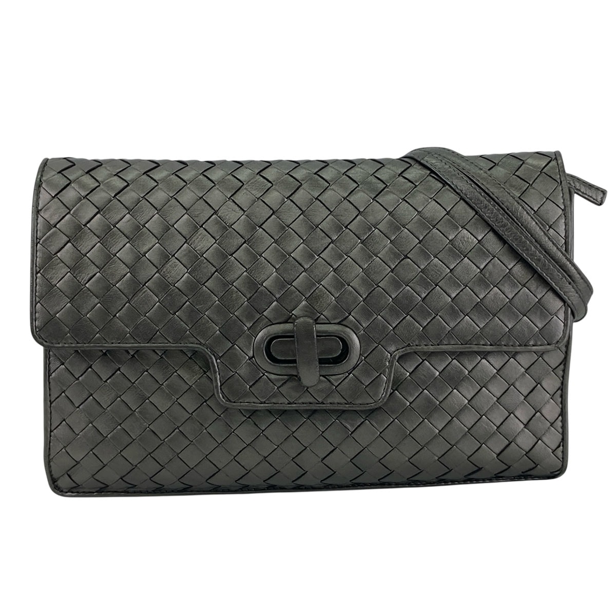 BOTTEGAVENETA ボッテガヴェネタ イントレチャート ヴィンテージ ショルダーバッグ レザー ブラック  レディース【中古】