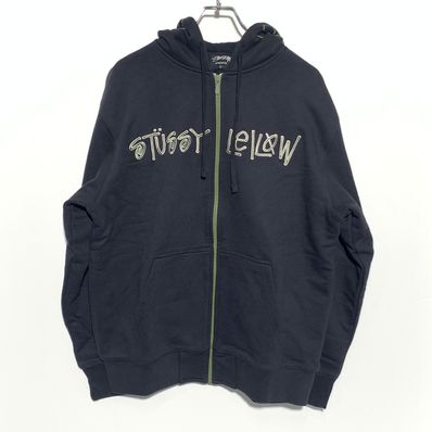 STUSSY×Leilow スカル刺繍 サーマルジップアップパーカー ブラック