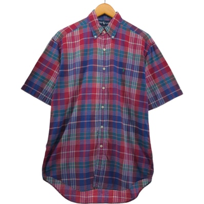 古着 ラルフローレン Ralph Lauren BLAKE マドラスチェック 半袖 ボタンダウンシャツ メンズS相当/eaa553959
