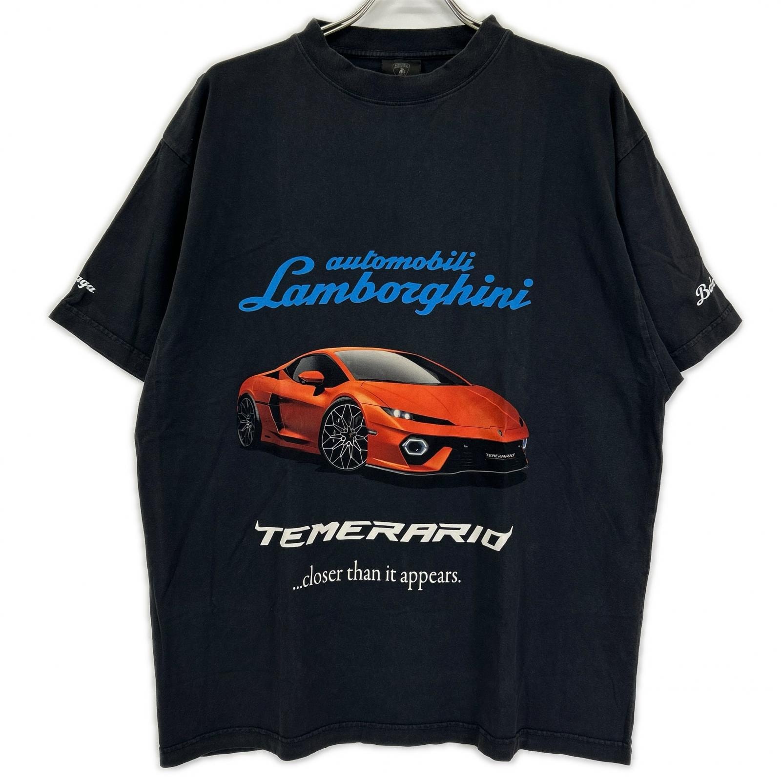 バレンシアガ 25年 831305 ブラック Lamborghini ロゴプリント Tシャツ L