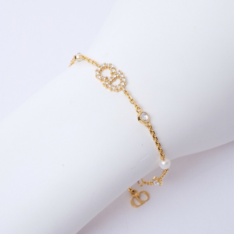 Christian Dior クリスチャンディオール Clair D Lune ブレスレット CDロゴ ラインストーン パール ブランド古着【中古】20231209/GO8339