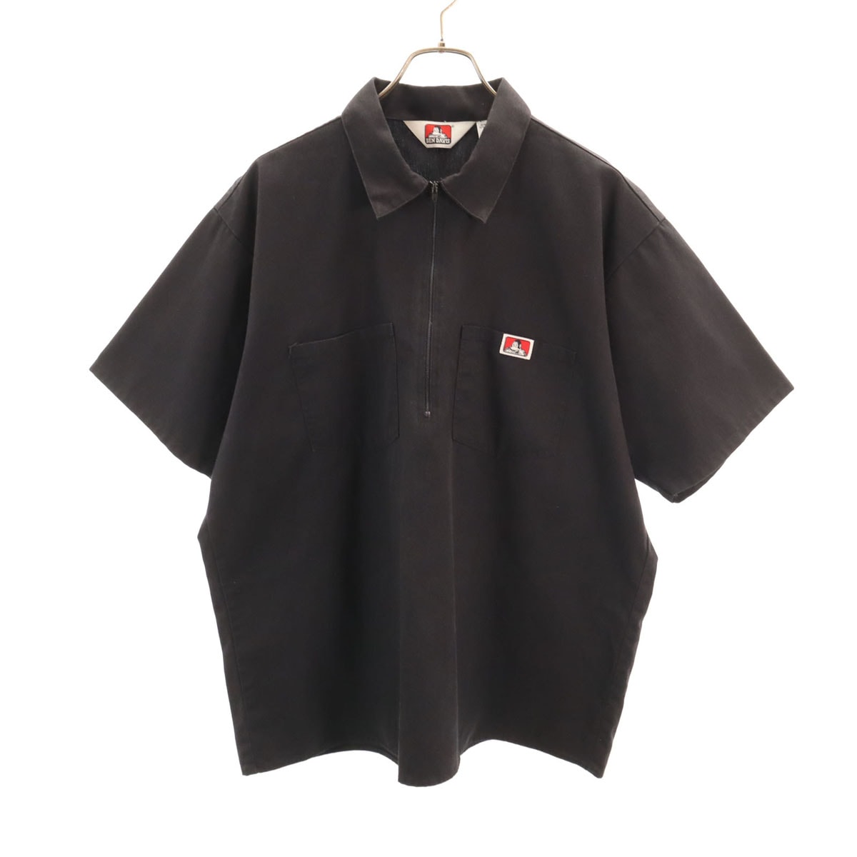 BEN DAVIS ベンデイビス 80s 90s USA製 オールド 半袖 ハーフジップ ワークシャツ XL ブラック