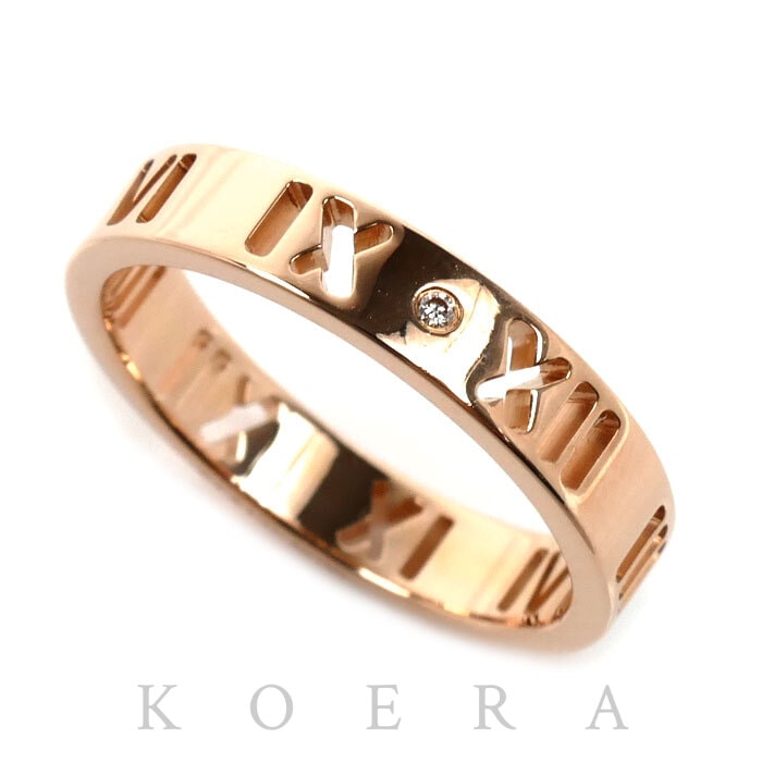 TIFFANY&Co. ティファニー K18PG ピンクゴールド アトラス ピアスド ナロー 4Pダイヤ リング・指輪 ダイヤモンド 9号 2.9g レディース【中古】