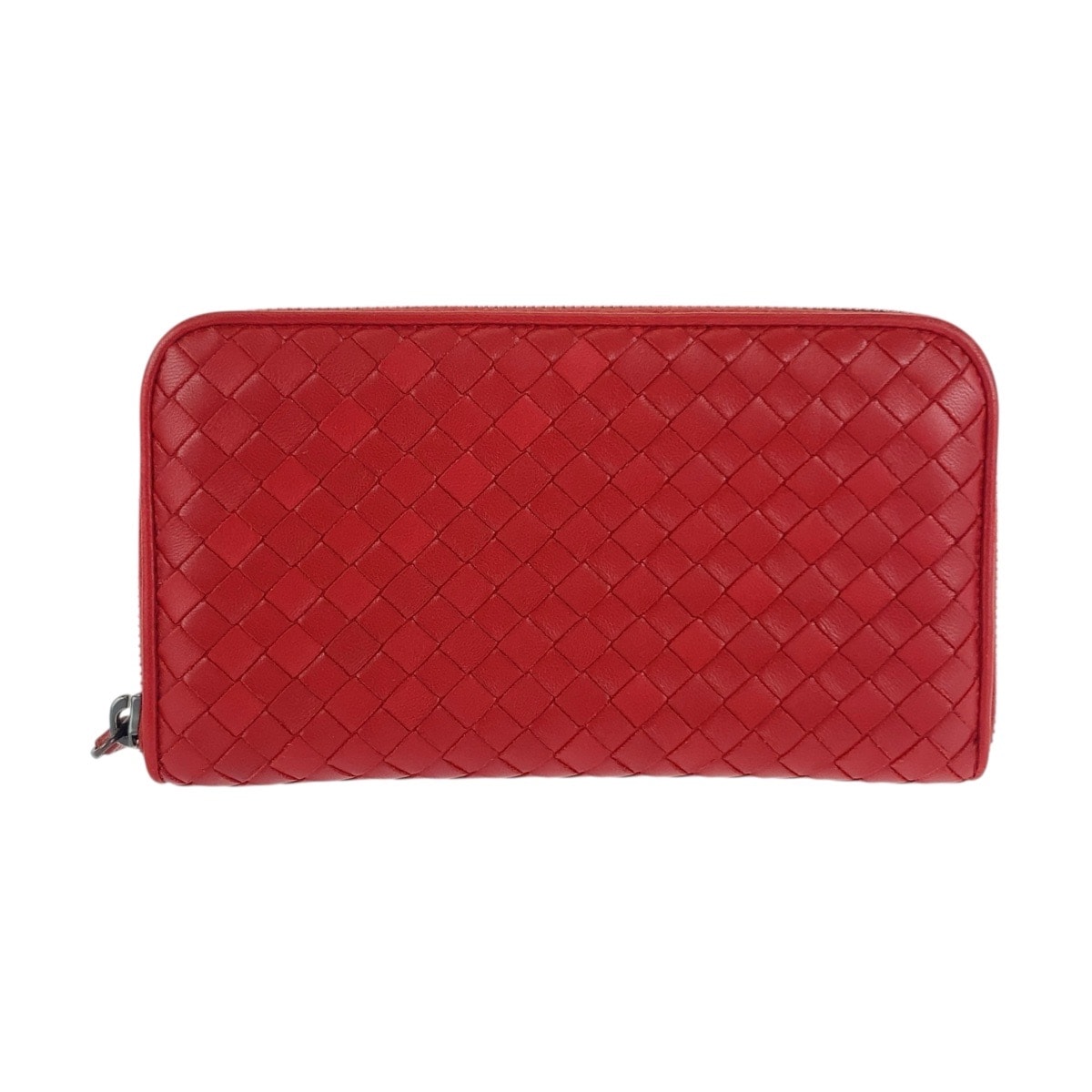 美品 BOTTEGAVENETA ボッテガヴェネタ イントレチャート レッド レザー 長財布 ロングウォレット 505832 【中古】