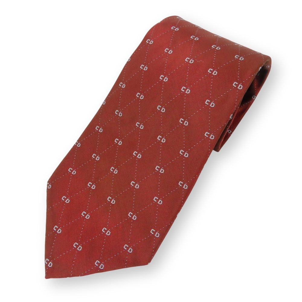 【中古】 クリスチャンディオール ネクタイ CDロゴ シルク えんじ系 レッド 偏光 スーツ ビジネス アパレル メンズ 男性 Christian Dior