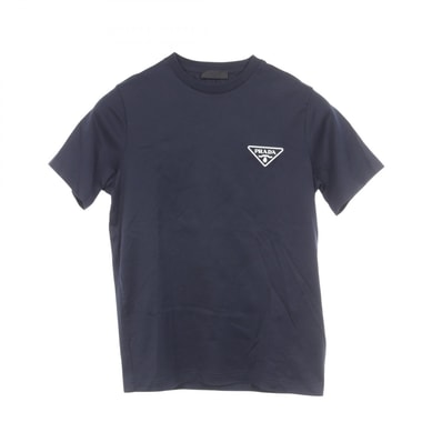 プラダ PRADA トライアングルロゴ 半袖Tシャツ 衣料品 トップス コットン メンズ ネイビー系 【中古】