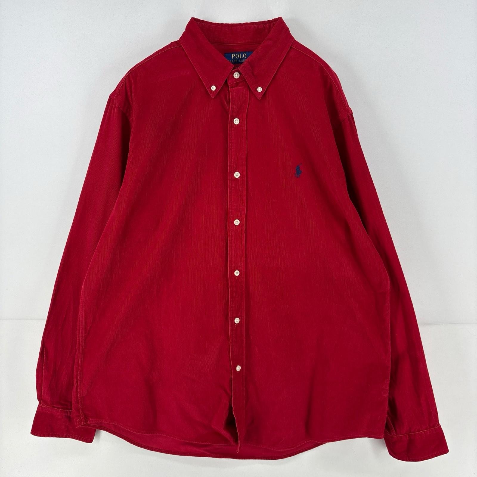 古着 ポロ・ラルフローレン POLO RALPH LAUREN コーデュロイ 長袖シャツ ワンポイント ロゴ 刺繍 ボタンダウン XL レッド メンズ
