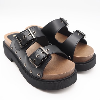 極美品 Christian Dior クリスチャンディオール ウッド レザー サンダル 6.5 24 MD0222 サンダル ブラック ブラウン レザー ウッド レディース