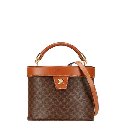 セリーヌ マカダム バニティバッグ ショルダーバッグ 2WAY ブラウン PVC レザー レディース CELINE 【中古】