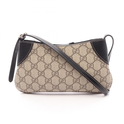 グッチ GUCCI GGエンブレム スモール ショルダーバッグ バッグ PVCコーティングキャンバス レザー レディース ベージュ系 / ブラック系 820696 【中古】