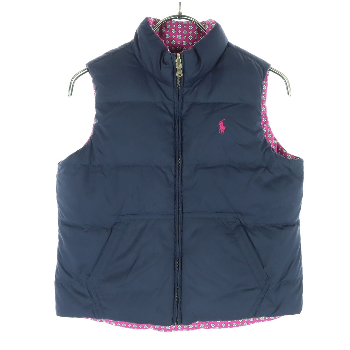 RALPH LAUREN ラルフローレン 総柄 リバーシブル ダウンベスト 140 ネイビー系 ピンク