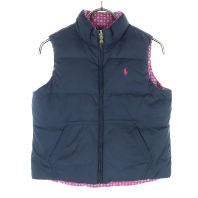 RALPH LAUREN ラルフローレン 総柄 リバーシブル ダウンベスト 140 ネイビー系 ピンク